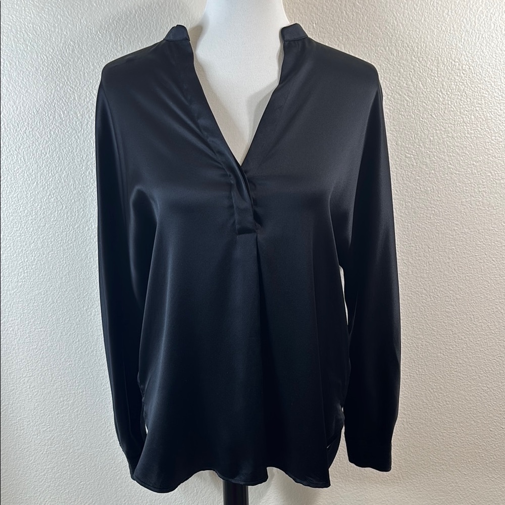 Vince Silk Satin Band-Collar Blouse